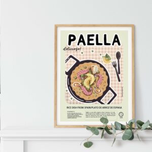 Paella Poster Retro Food Print Kitchen Wall Decor Spain Dish