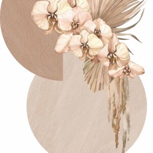 Circle Wall Decal Palm Leaves Color Block Flowers Orchid