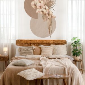 Circle Wall Decal Palm Leaves Color Block Flowers Orchid
