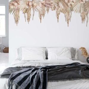 hanging plants boho brown greenery wall stickers vines palm leaves decals, lf396