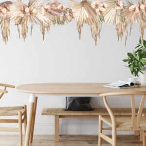 hanging plants boho brown greenery wall stickers vines palm leaves decals, lf396