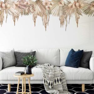 hanging plants boho brown greenery wall stickers vines palm leaves decals, lf396