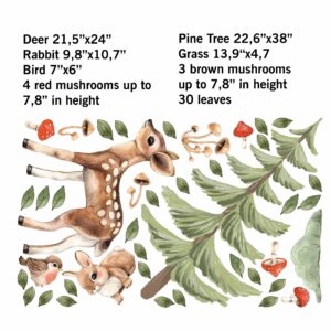 woodland nursery wall decal | deer rabbit birds decor | removable forest stickers | baby shower gift | renter friendly nature art lf408e