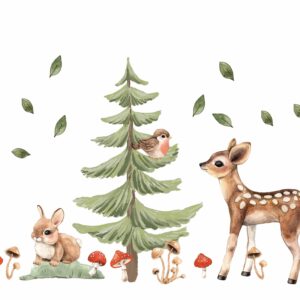 woodland nursery wall decal | deer rabbit birds decor | removable forest stickers | baby shower gift | renter friendly nature art lf408e