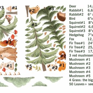 woodland animals nursery wall decals forest deer rabbit fir tree squirrel, lf409