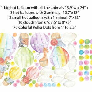 Rainbow Hot Air Balloons Wall Decals Safari Animals Cloud