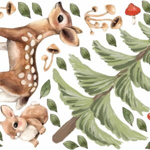 woodland nursery wall decal | deer rabbit birds decor | removable forest stickers | baby shower gift | renter friendly nature art lf408e