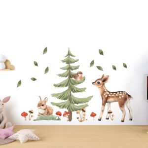 woodland nursery wall decal | deer rabbit birds decor | removable forest stickers | baby shower gift | renter friendly nature art lf408e