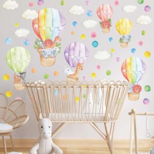 Rainbow Hot Air Balloons Wall Decals Safari Animals Cloud