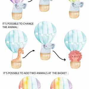 Rainbow Hot Air Balloons Wall Decals Safari Animals Cloud