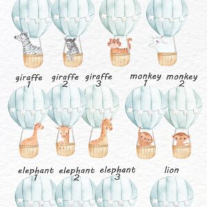 Rainbow Hot Air Balloons Wall Decals Safari Animals Cloud