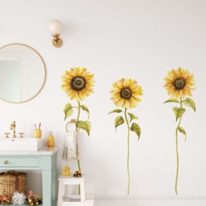 Tall Sunflower Daisy Greenery Wall Decals Yellow Flowers