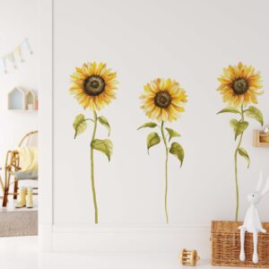 Tall Sunflower Daisy Greenery Wall Decals Yellow Flowers