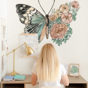 Flower Butterfly Watercolor Wall Decal Sticker for