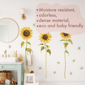 Tall Sunflower Daisy Greenery Wall Decals Yellow Flowers