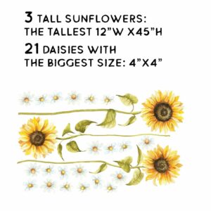 Tall Sunflower Daisy Greenery Wall Decals Yellow Flowers