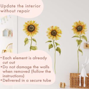 Tall Sunflower Daisy Greenery Wall Decals Yellow Flowers