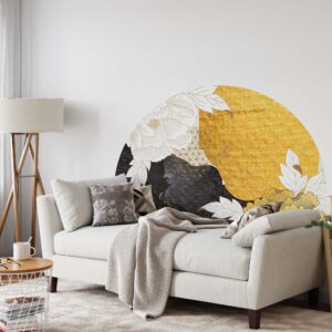 Arch Wall Decal Peony Flowers Gold Colour Block Stickers