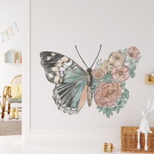 Flower Butterfly Watercolor Wall Decal Sticker for