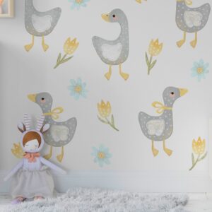 Goose Wall Decal Small Girl Boy Neutral Nursery Flowers