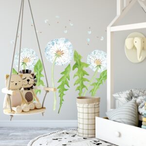 Dandelions Large Green Leaves Flying Seeds Nursery Wall