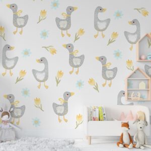 Goose Wall Decal Small Girl Boy Neutral Nursery Flowers