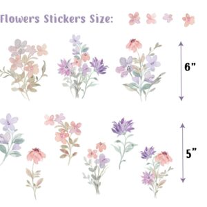 Watercolor Flower Pink Violet Greenery Wall Decals Nature