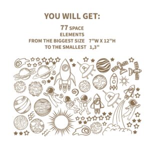 outer space wall decals solar system stickers boys girls play room nursery kids space ship astronaut rocket planet stars sun, lf477