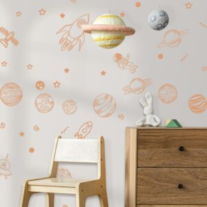 outer space wall decals solar system stickers boys girls play room nursery kids space ship astronaut rocket planet stars sun, lf477
