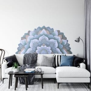 mandala headboard terracotta blue pink — king queen bed boho arrangement