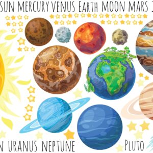 solar system sun planets wall decals space stickers for kids room decor classroom stars comet lf479