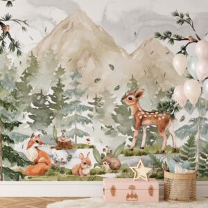 Forest Woodland Wallpaper Watercolor Pine Tree Stickers