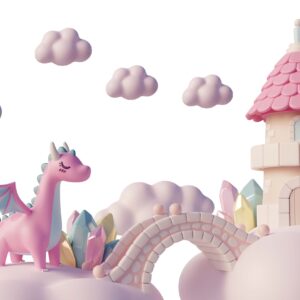 Pink Dragon Wall Stickers Castle Fairy tale Clouds Decals
