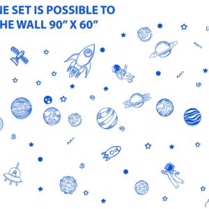 outer space wall decals solar system stickers boys girls play room nursery kids space ship astronaut rocket planet stars sun, lf477
