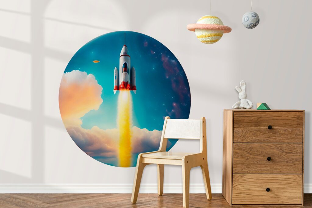 Space-Themed Nursery: 12 Design Ideas With Wall Decals rocket cloud star sticker close-up — space ship adventure detail