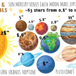 solar system sun planets wall decals space stickers for kids room decor classroom stars comet lf479