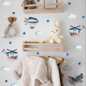 Airplane Wall Stickers Helicopter Decals Clouds Stars