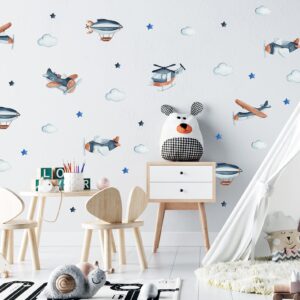 Airplane Wall Stickers Helicopter Decals Clouds Stars