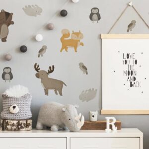 Animals Wall decals, Birthday Party Backdrop Stickers, Forest Woodland Decals Bear Fox Owl Wild Nursery Decor Boys Girls room Playroom LF496