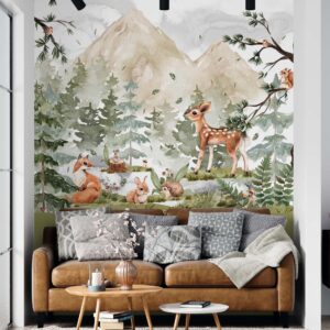 Forest Woodland Wallpaper Watercolor Pine Tree Stickers