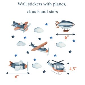 Airplane Wall Stickers Helicopter Decals Clouds Stars