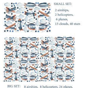 Airplane Wall Stickers Helicopter Decals Clouds Stars
