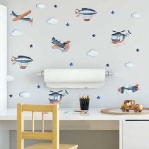 Airplane Wall Stickers Helicopter Decals Clouds Stars