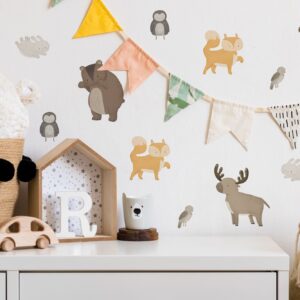 Animals Wall decals, Birthday Party Backdrop Stickers, Forest Woodland Decals Bear Fox Owl Wild Nursery Decor Boys Girls room Playroom LF496
