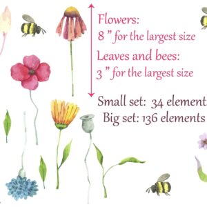 Watercolor Field Flowers Wall Decals Nursery Bee Floral