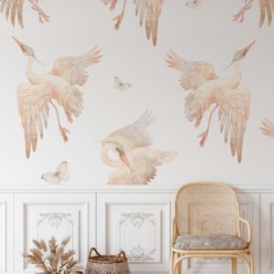 Watercolor Stork Heron Butterfly Wall Stickers Nursery