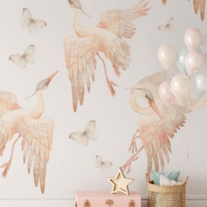 Watercolor Stork Heron Butterfly Wall Stickers Nursery