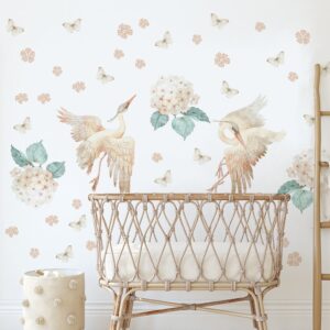 Watercolor Stork Wall Decals – Hydrangea Flowers