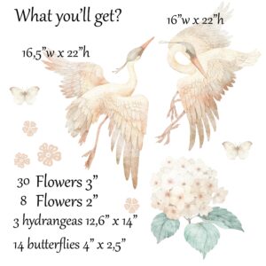 Watercolor Stork Wall Decals – Hydrangea Flowers