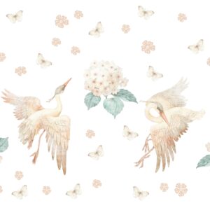 Watercolor Stork Wall Decals – Hydrangea Flowers